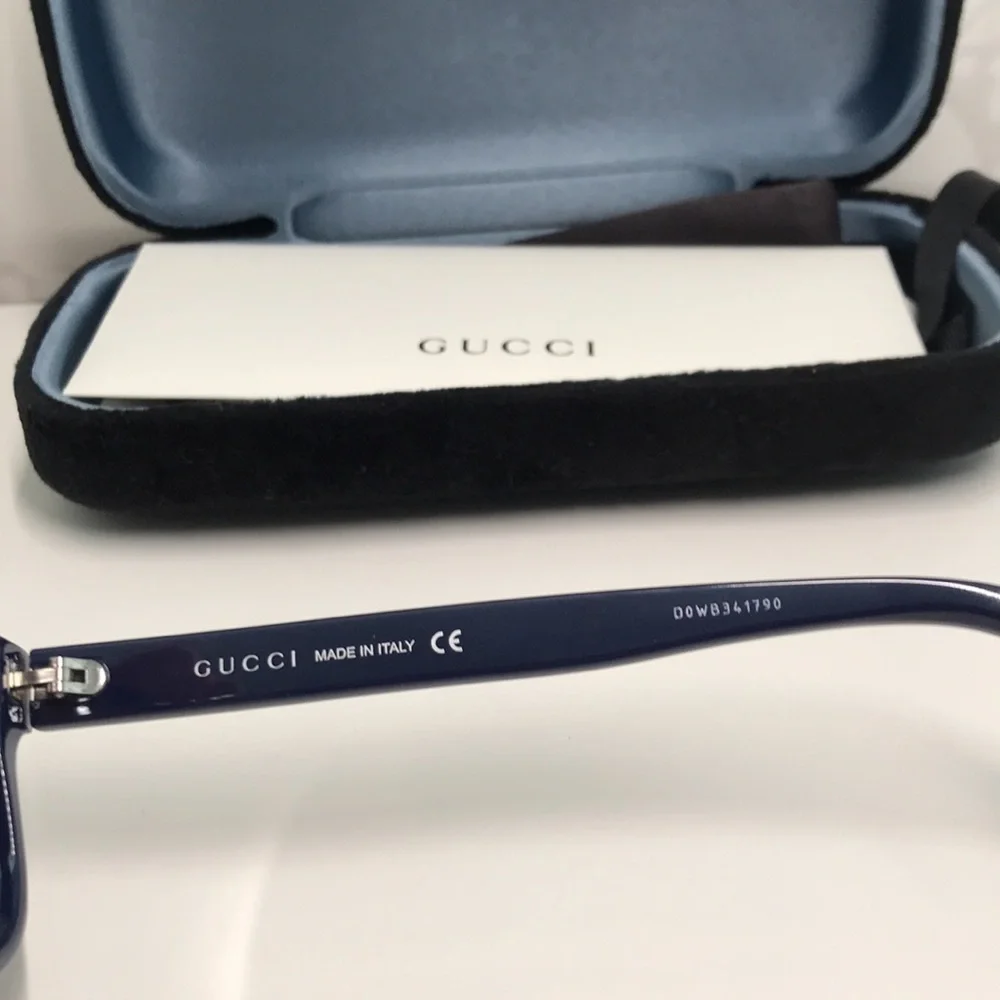 Gucci GG0768O 003 – Shiny Blue Rectangular Frame | 54-16-145 | New Authentic”